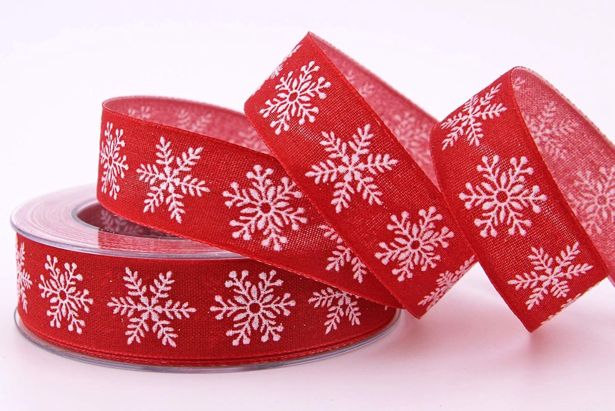 decoratielint Kerstmis snowflakes cadeaulint natuur katoen stofband landhuis kerst met sneeuwvlokken