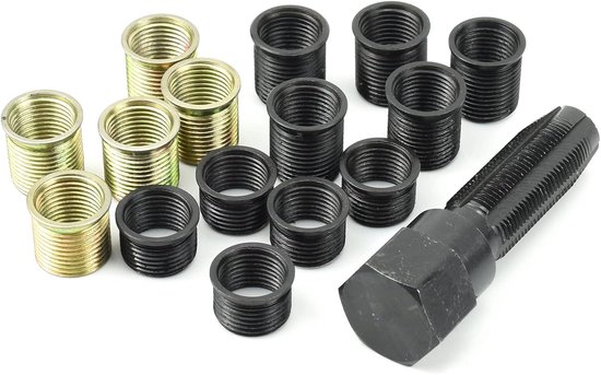 16 stuks reparatieset voor bougieschroefdraad, M14 x 1,25 mm, bougieschroefdraad, reparatieset, verschillende maten, incl. koffer, schroefdraadbussen van roestvrij staal — afbeelding 2