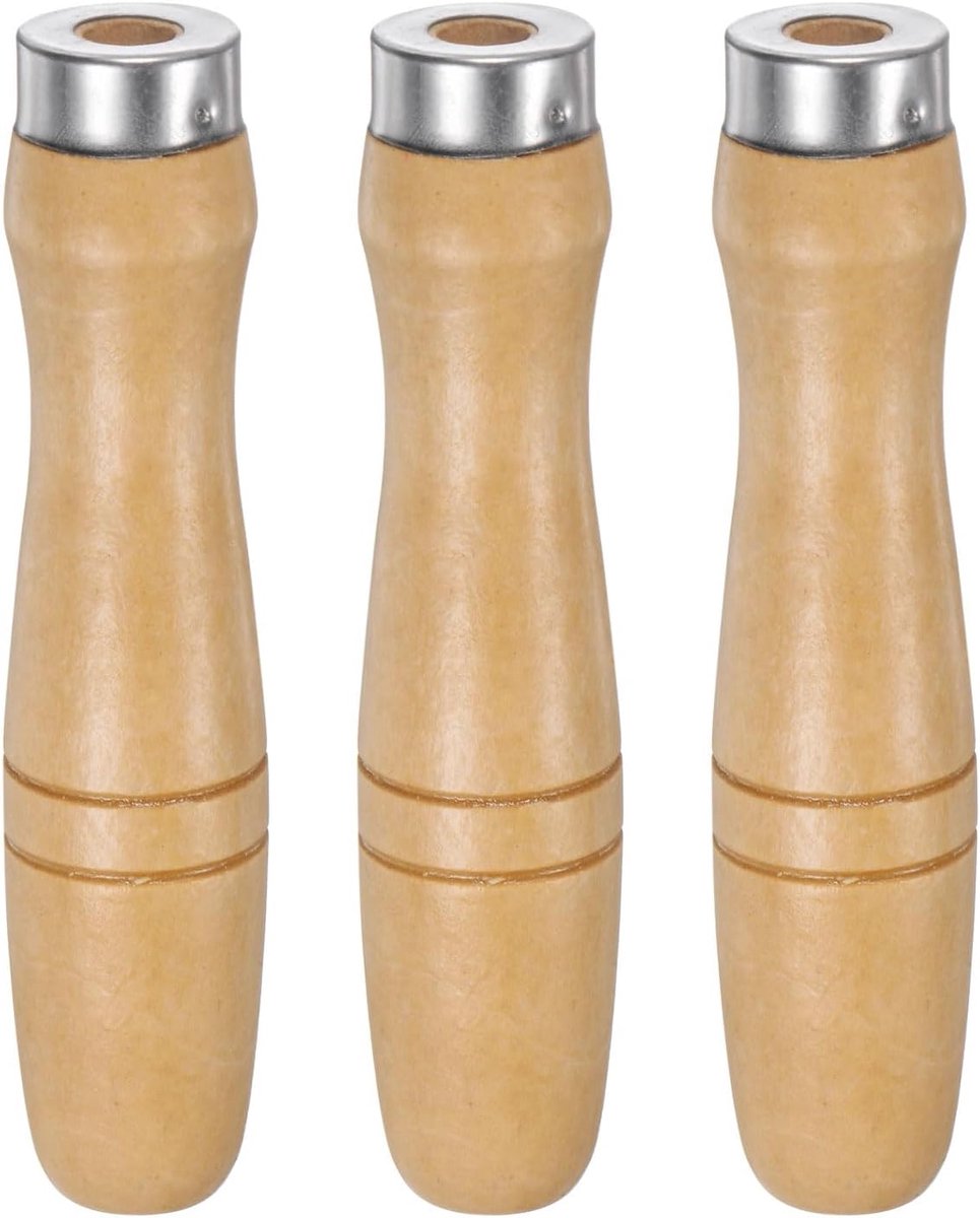 3 stuks vijlhandvat houten handvat 120 mm lengte 9,5 mm rond gat ergonomische handgrepen met metalen kraag voor metalen vijlen van 35,5 - 45,5 cm