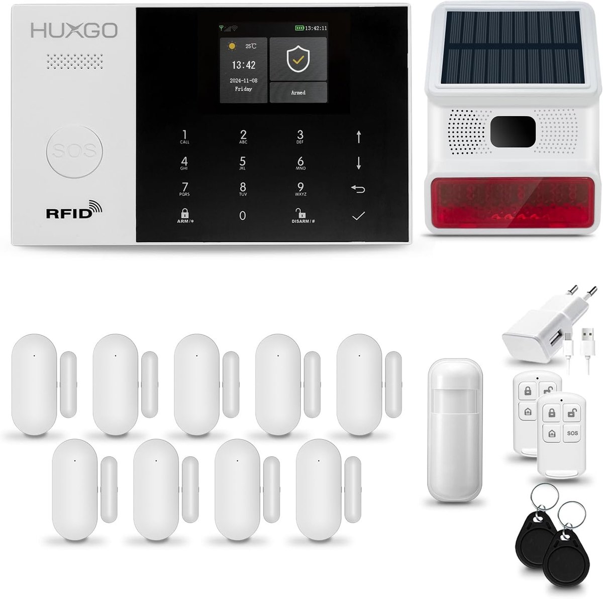 SnelShoppen - Draadloos Alarm Systeem Set WiFi + GSM 4G met Alarm Sirene | Beveiligingssysteem met 1 Bewegingssensor, 9 Raam/deursensoren | Alarm voor