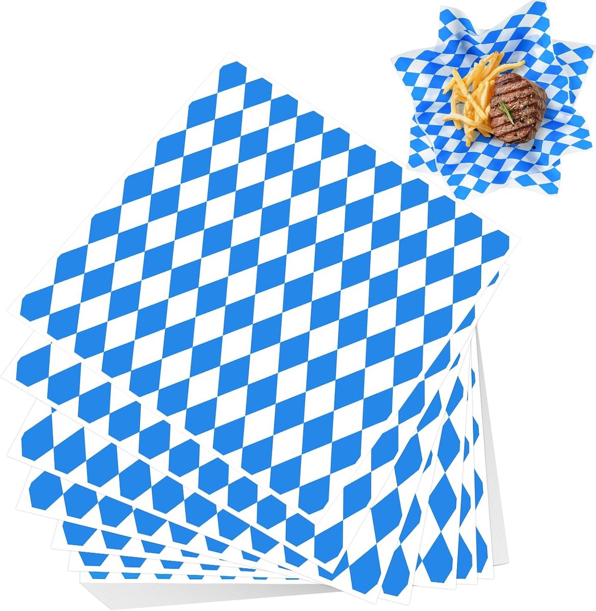 Oktoberfest voedselmandvoeringen 30 x 30 cm waspapier blauw wit geruit delicatessenpapier vellen sandwichinpakpapier voor eten Oktoberfest feestartikelen (100)