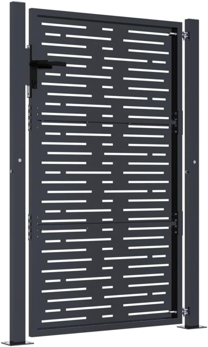 Tuinpoorthek/hekwerk, Antraciet Staal Gegalvaniseerd Gepoedercoat, Lasergesneden Vierkant Ontwerp voor Terras, Tuiningang met Afsluitbaar Systeem en 4 Montagegaten (100x75 cm) (1x1,5 m)