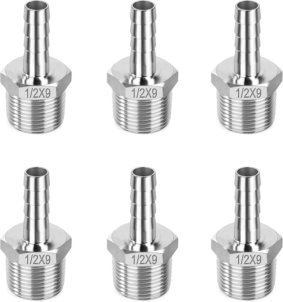 buisverbinder, 9 mm x 1,27 cm (1/2 inch) buitendraad, adapter voor brandstof, lucht, water, olie (6 stuks)