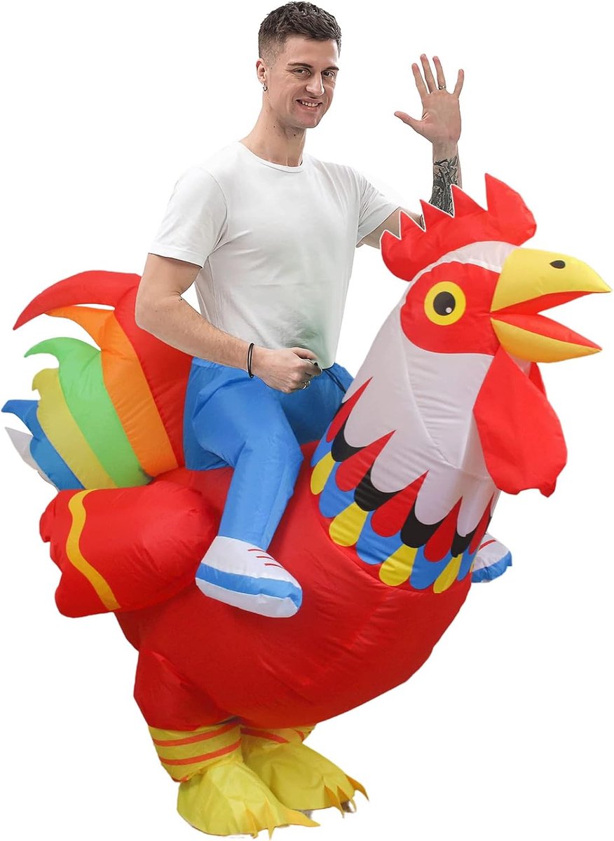 haan kippenkostuum Blow Up ride-on kip kostuums voor feest Halloween Kerstmis cosplay volwassenen maat, regenboog