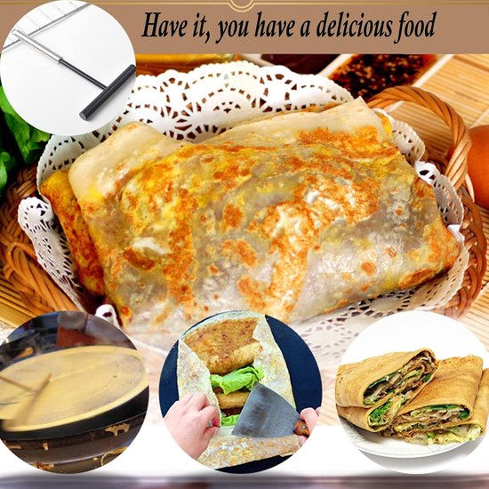verdeler roestvrij staal crêpes omkeerder deegverdeler deegverdeler pannenkoeken deegverdeler roestvrij staal crêpe deegspreider T-vorm crêpe voor bakkerij keuken pannenkoeken eiertaart (1 stuk — afbeelding 5
