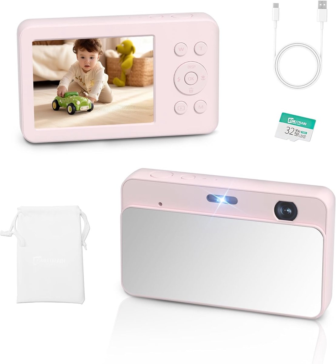SnelShoppen - Digitale Pocketcamera 48MP met Spiegelfunctie, Y2K 1080P Fotografie, Compact en Draagbaar, Roze, Voor Kinderen, Perfect voor Feesten en