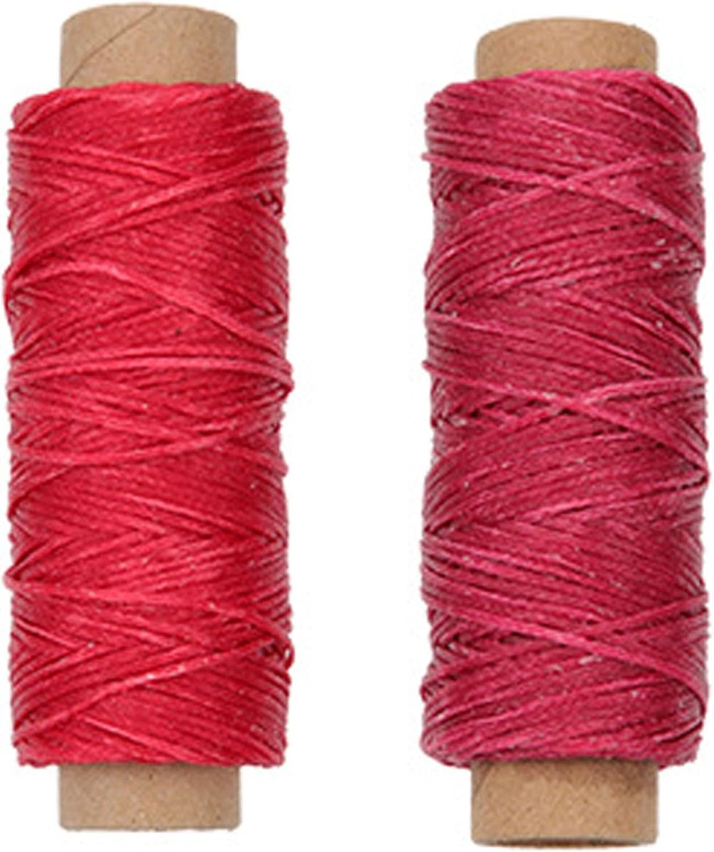 2 kleuren gewaxt polyester koord, 0,8 mm, 150D, gewaxt garen voor lederwerk, tapijten, intens rood en rood