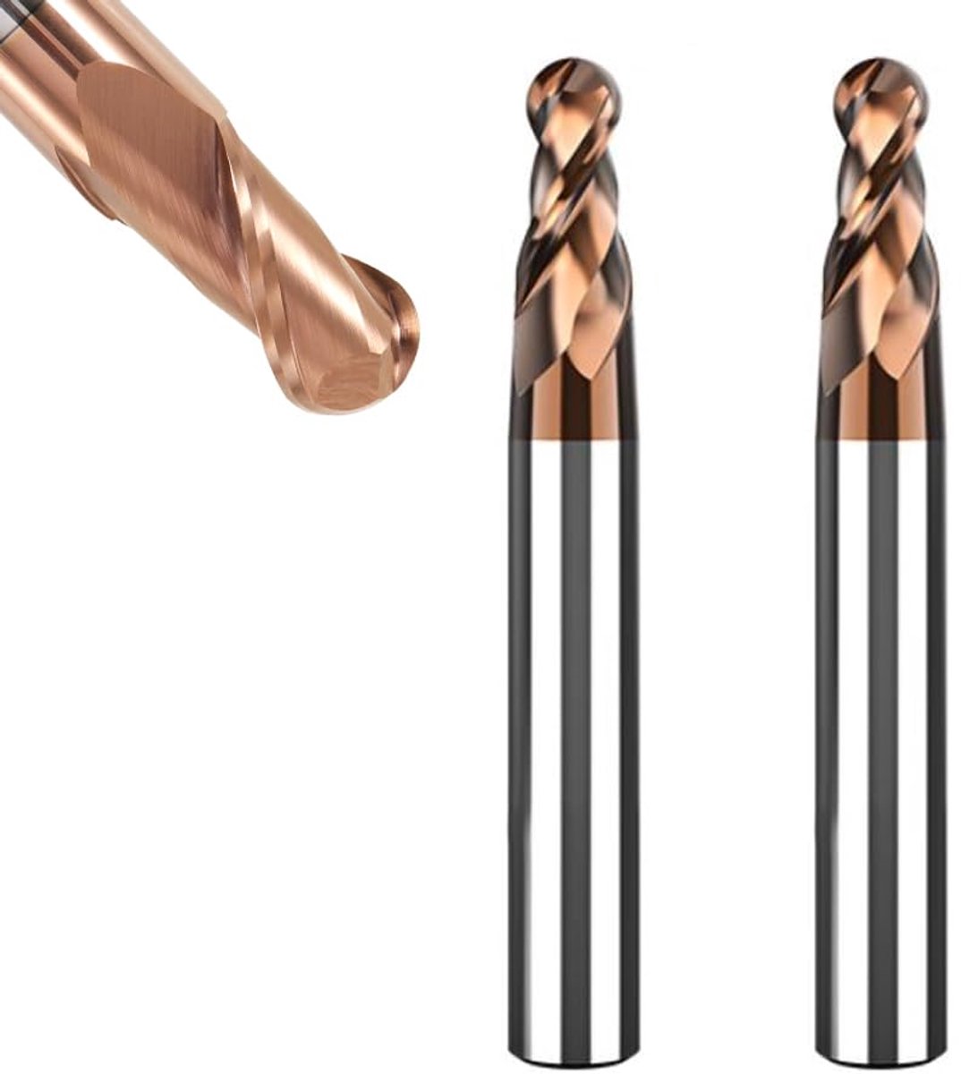 2 stuks VHM Radiusfrees Kugelkopffräser - Ø 5mm, AlTiN Beschichtung HRC 55, Hartmetaal-Kugelkopffräser, 2 tanden CNC-graveerfrees voor metaal