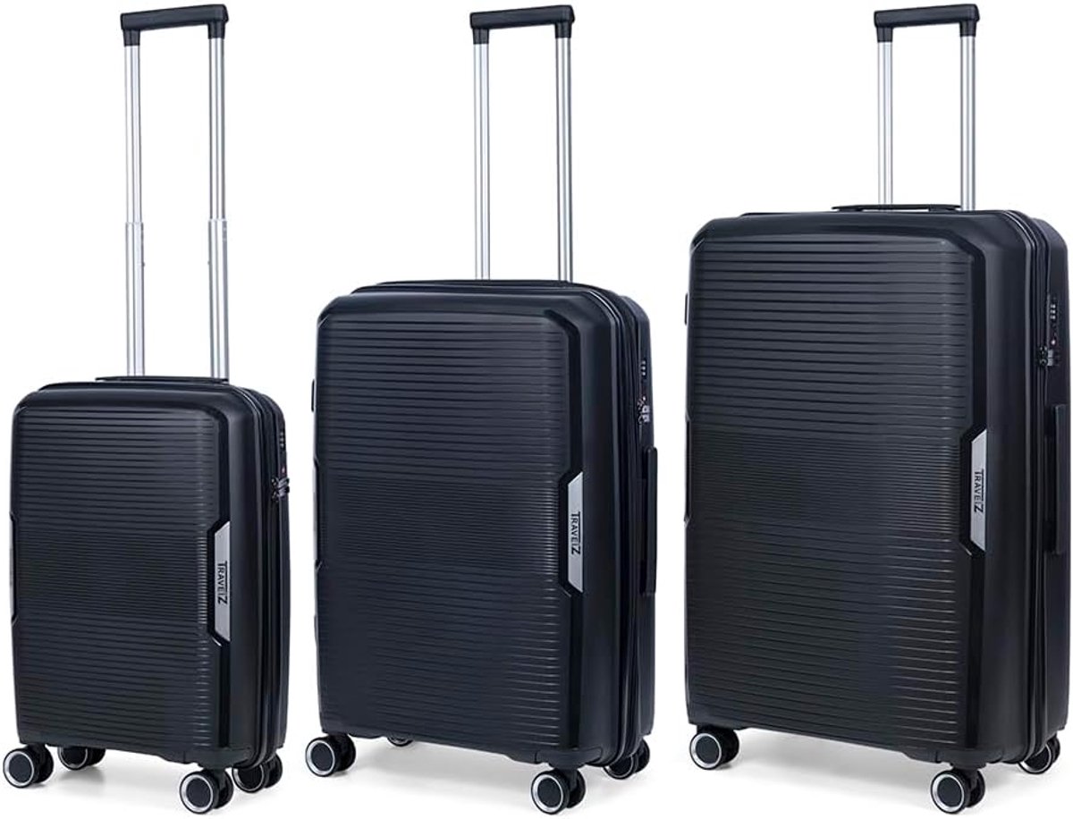 SnelShoppen - Swinger Koffer Set 3 Stuks - Harde Reis Koffers met TSA Slot - Lichtgewicht en Sterk - Zwart - Ideaal voor Vakantie en Zakenreizen