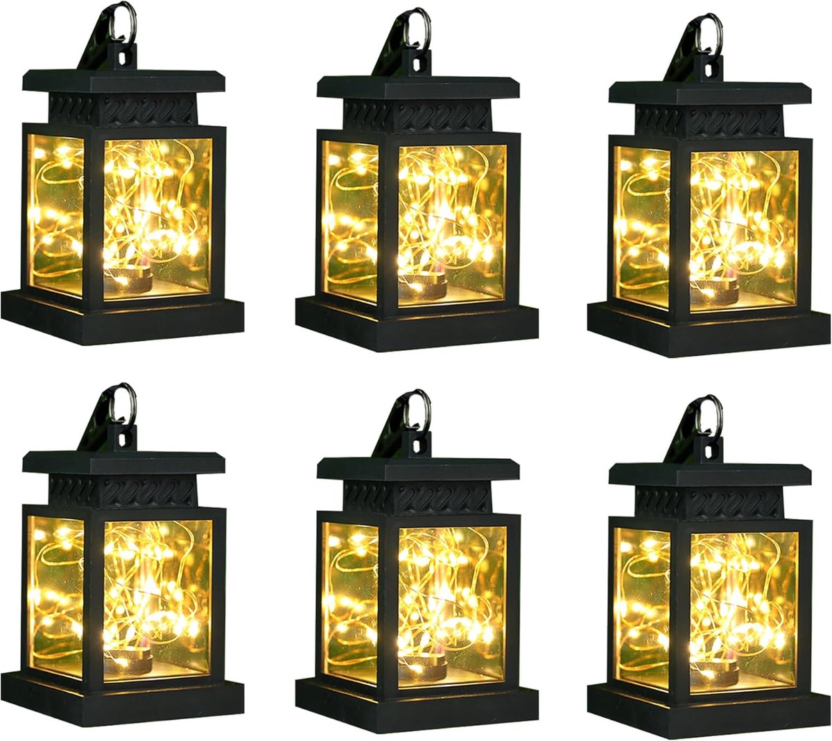 DESIGN Set van 6 Solar Lantaarn Lights Outdoor Waterdichte Zonne-energie Tafellamp Opknoping Verlichting met Warme LED Fairy String Lights voor Patio Tuin Landschap Decoratie Tuin Gazon? met klem?