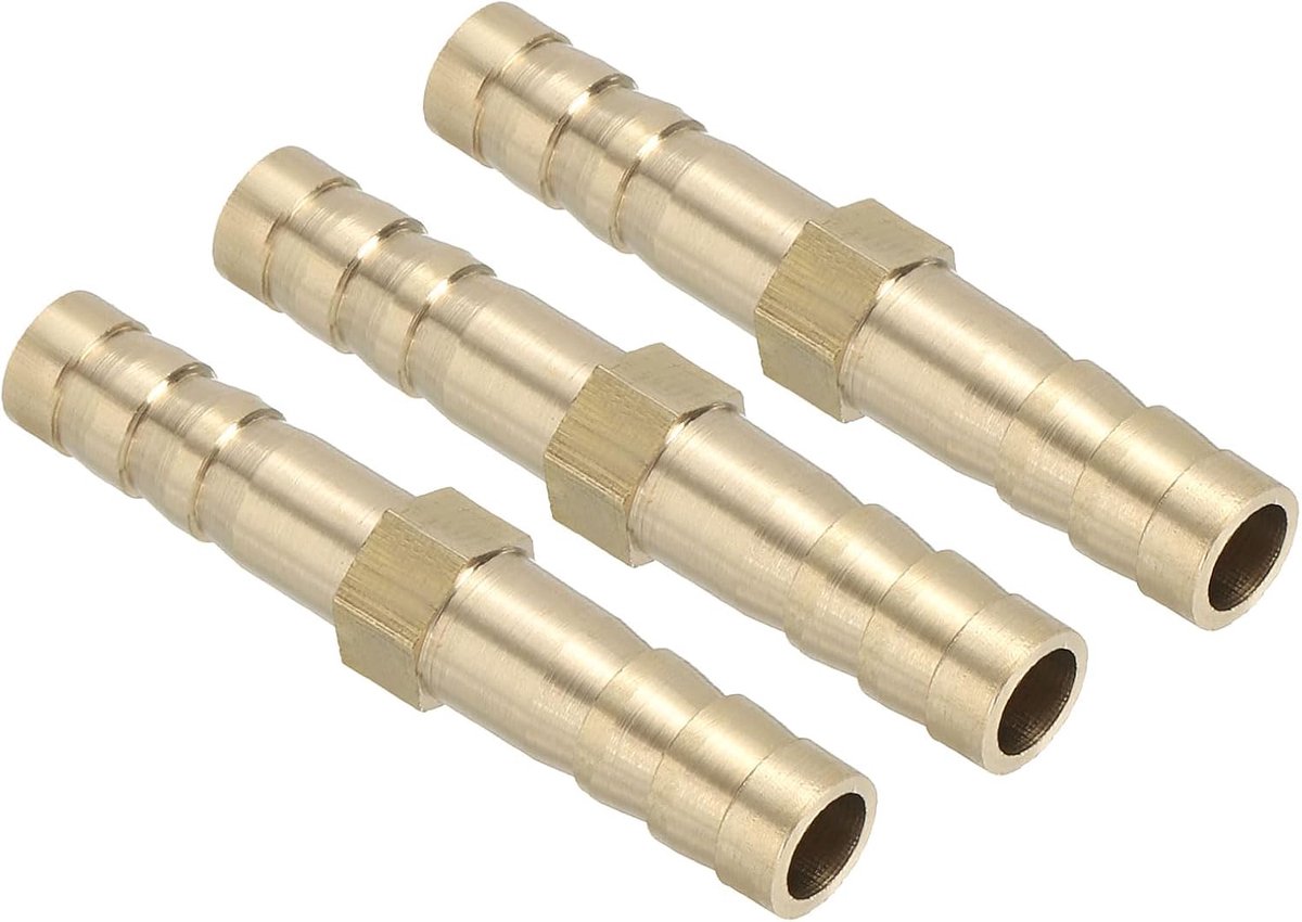 1/4" Messing slang weerhaak koppelstuk, 3 stuks rechte weerhaak unie koppelingen metalen splitter lasser connector getande adapter luchtslang reparatieset voor water olie brandstof gas