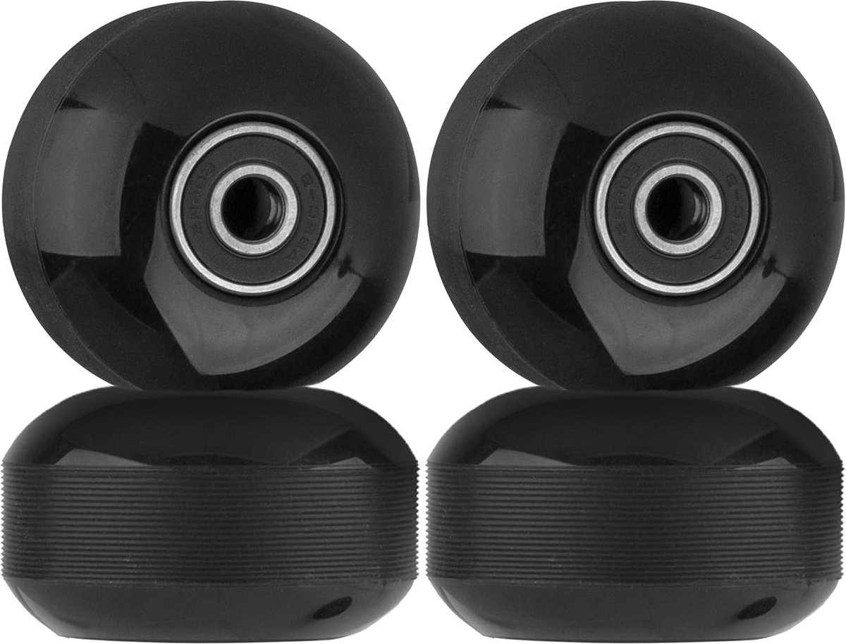 Wielen 52 mm 95A met lagers 608 RS ABEC-9, reservewielenset met kogellagers voor skateboard, straat, trucs, cruiser, dubbele kick complete boards, 4 stuks, zwart