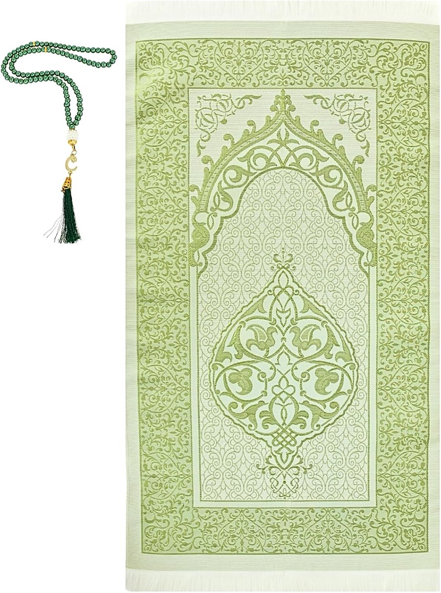 Gebedstapijt moslim met Tesbih | Seccade met gebedsketting | gebedsmat islam voor vrouwen | islamitische tapijtcadeauset voor mannen | Prayer Mat cadeau, gebed, ramadan Namazlik (kaki)