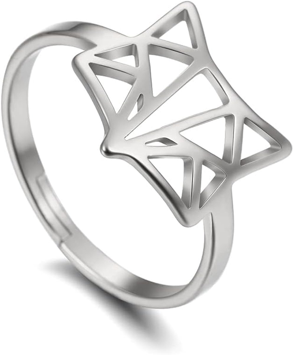 Slangringen verstelbare ring voor vrouwen, vosring, roestvrij staal, kat, hondenpoot, engelenvleugelring, eenvoudig betoverend dier, vingersieraad, paar ringen, Medium, roestvrij s
