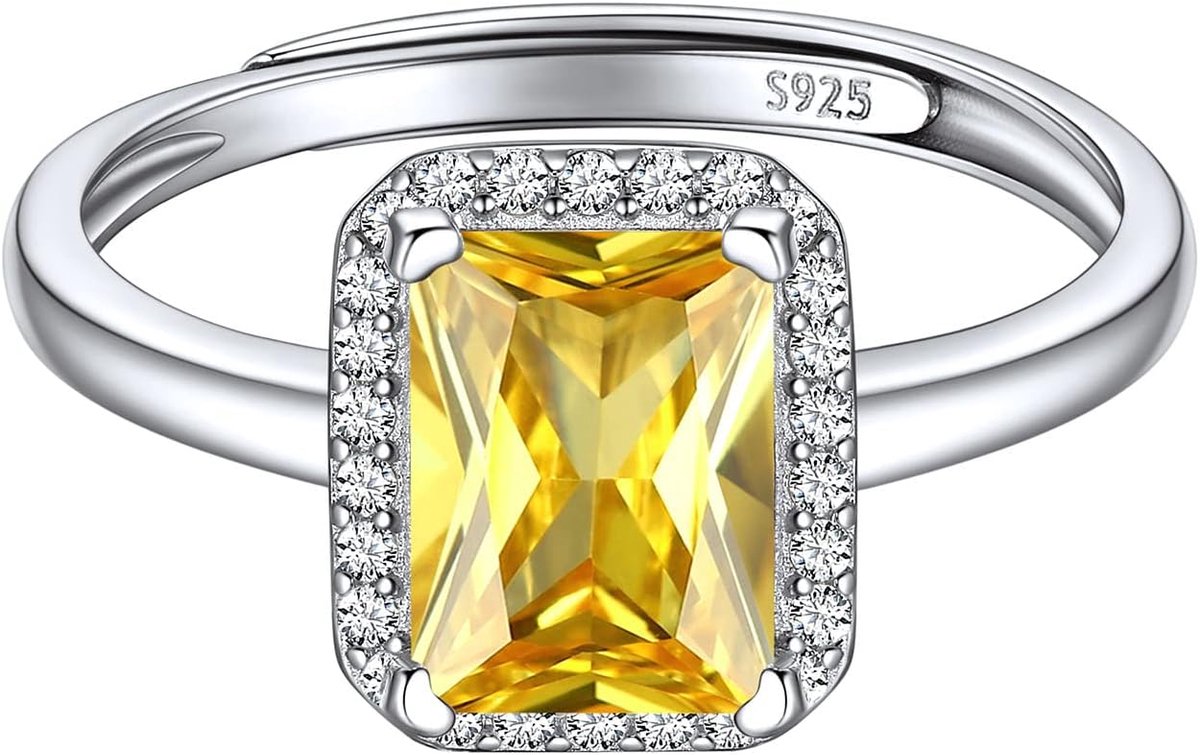 925 Sterling Zilver Gesimuleerde Geboortesteen Ringen Belofte Bruiloft Verstelbare Ring voor Vrouwen Vierkant/Rond/Hart/Traan Cut Edelsteen Verjaardag Sieraden (met Geschenkdoos)
