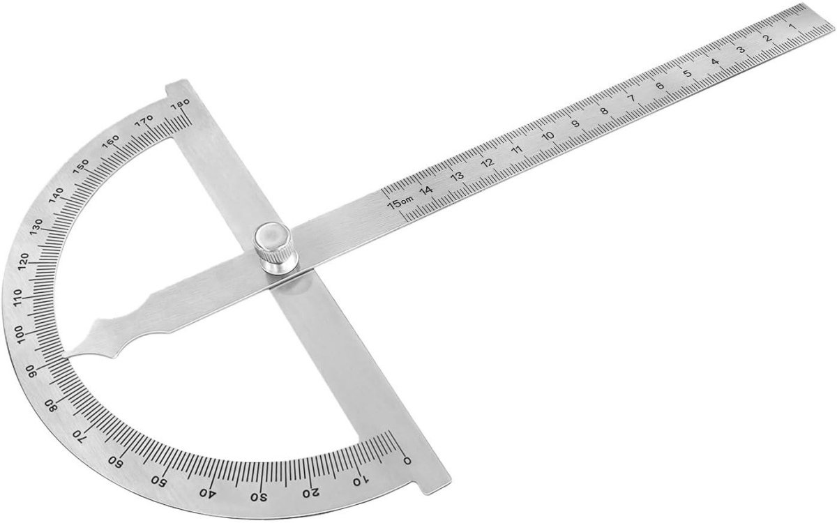 SSTRWGOOD Roestvrijstalen gradenboog – Met vastzetschroef – Verstelbare precisie-gradenboog (0–180°) – 150 mm – Werkplaatsmessen - Geschikt voor scholen, houtbewerking, thuisprojecten, professionals en doe-het-zelvers
