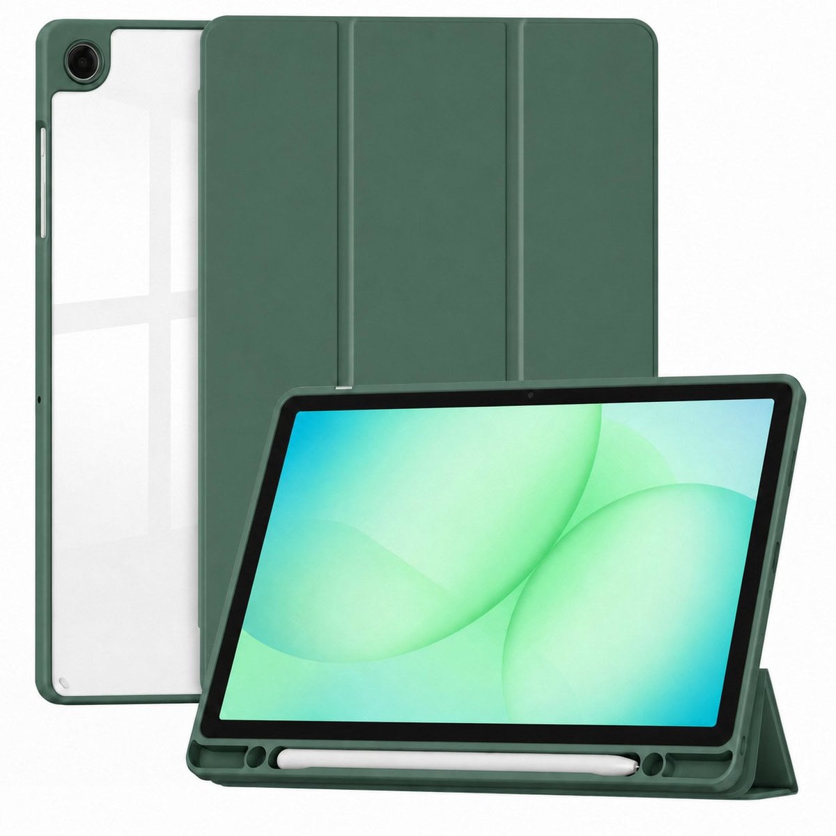 Solidenz Hoes geschikt voor Samsung Galaxy Tab A11 Plus / Tab A9 Plus - Tri-Fold Book Case met Auto-Wake & Pen Houder - Groen
