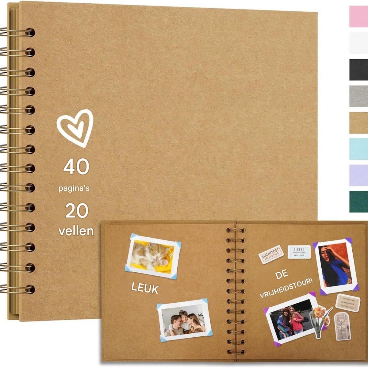 SSTRWGOOD Doe-het-zelf fotoalbum/plakboek – 20 vellen/40 pagina's – 18 x 18 cm – Hardcover met spiraalbinding – Kraftpapier – Ideaal geschikt voor het bewaren van dierbare herinneringen (baby, bruiloft, verjaardag) of als cadeau
