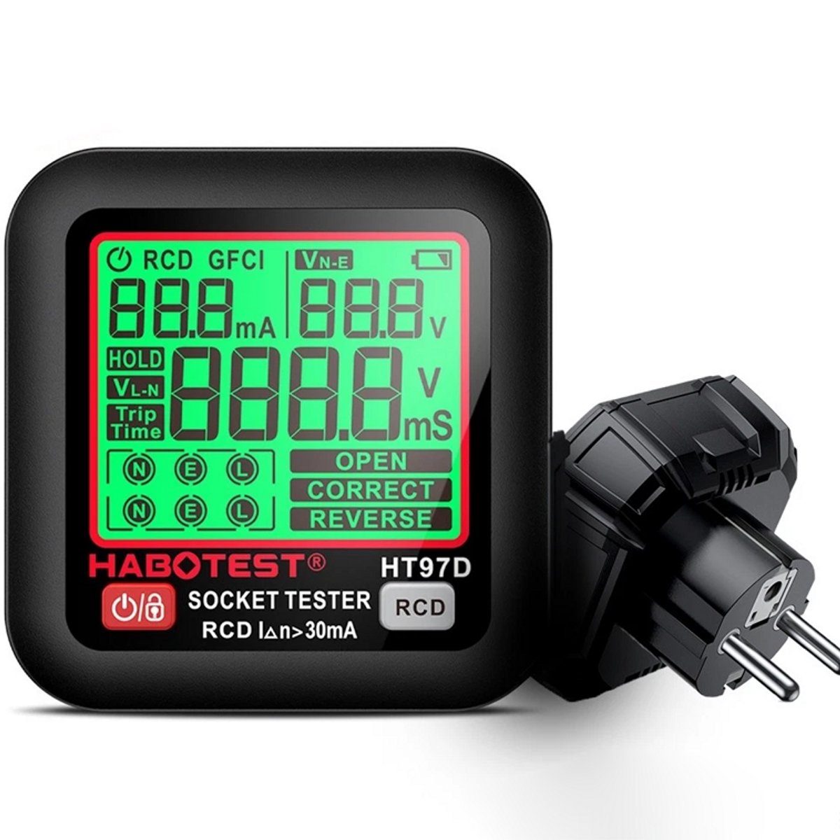 Socket Tester - Digitale Stopcontact Tester - Elektroscoop - met RCD Test - Eenvoudig te Bedienen - 30-260V