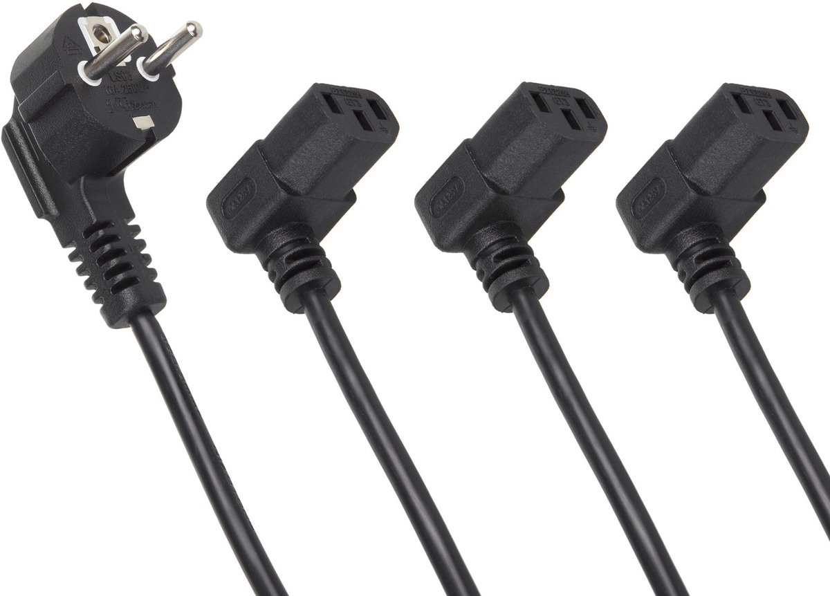 Maclean - Set van 3 voedingskabel - Kabel netkabel haaks, 3-pins, EU-stekker, 1,5 m, MCTV-851