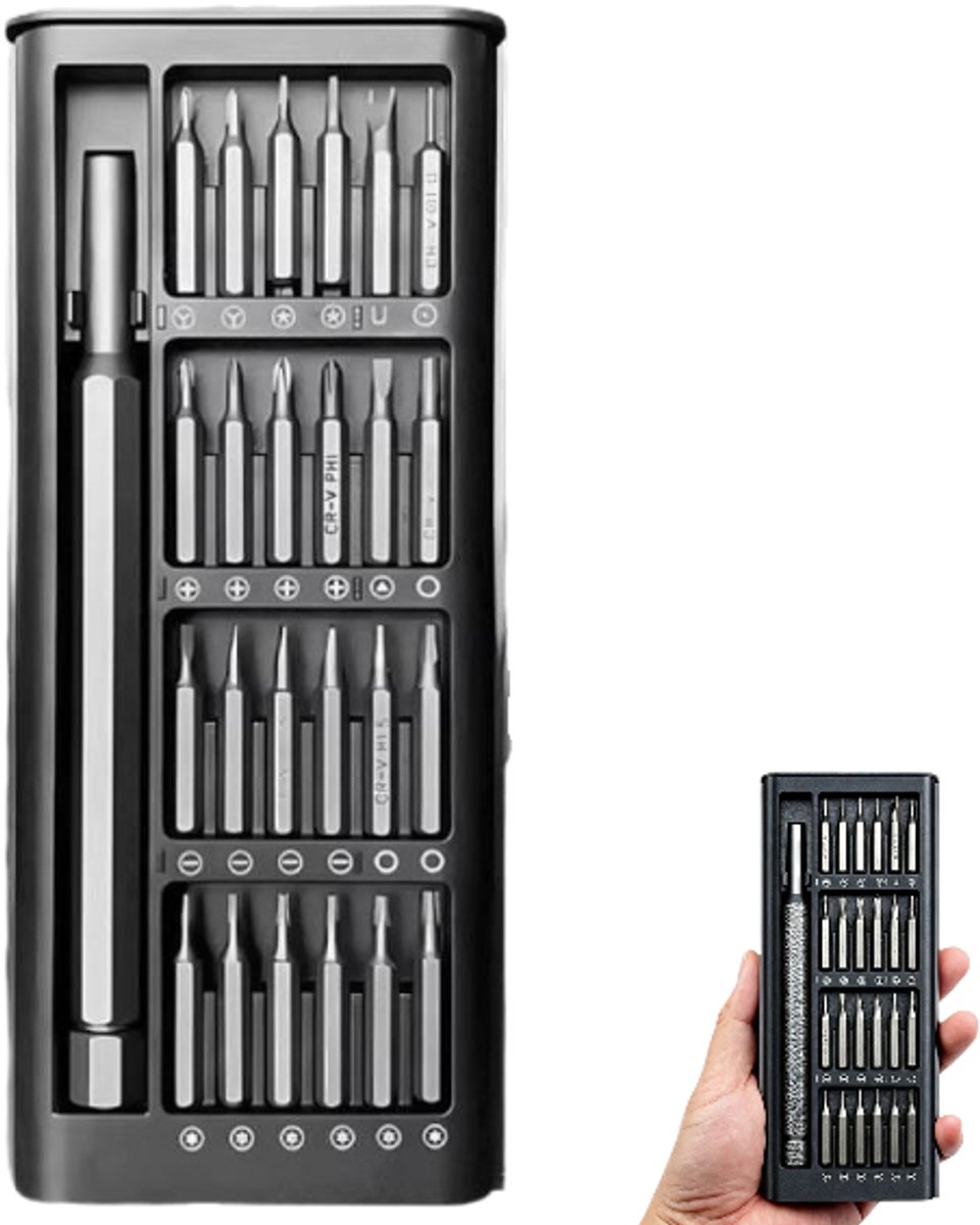 25-in-1 precisie-schroevendraaierset – Gereedschap - Magnetisch & Compact - Geschikt voor iPhone, Laptop, Bril, Horloge & Elektronica - Zilver - LOUZIR
