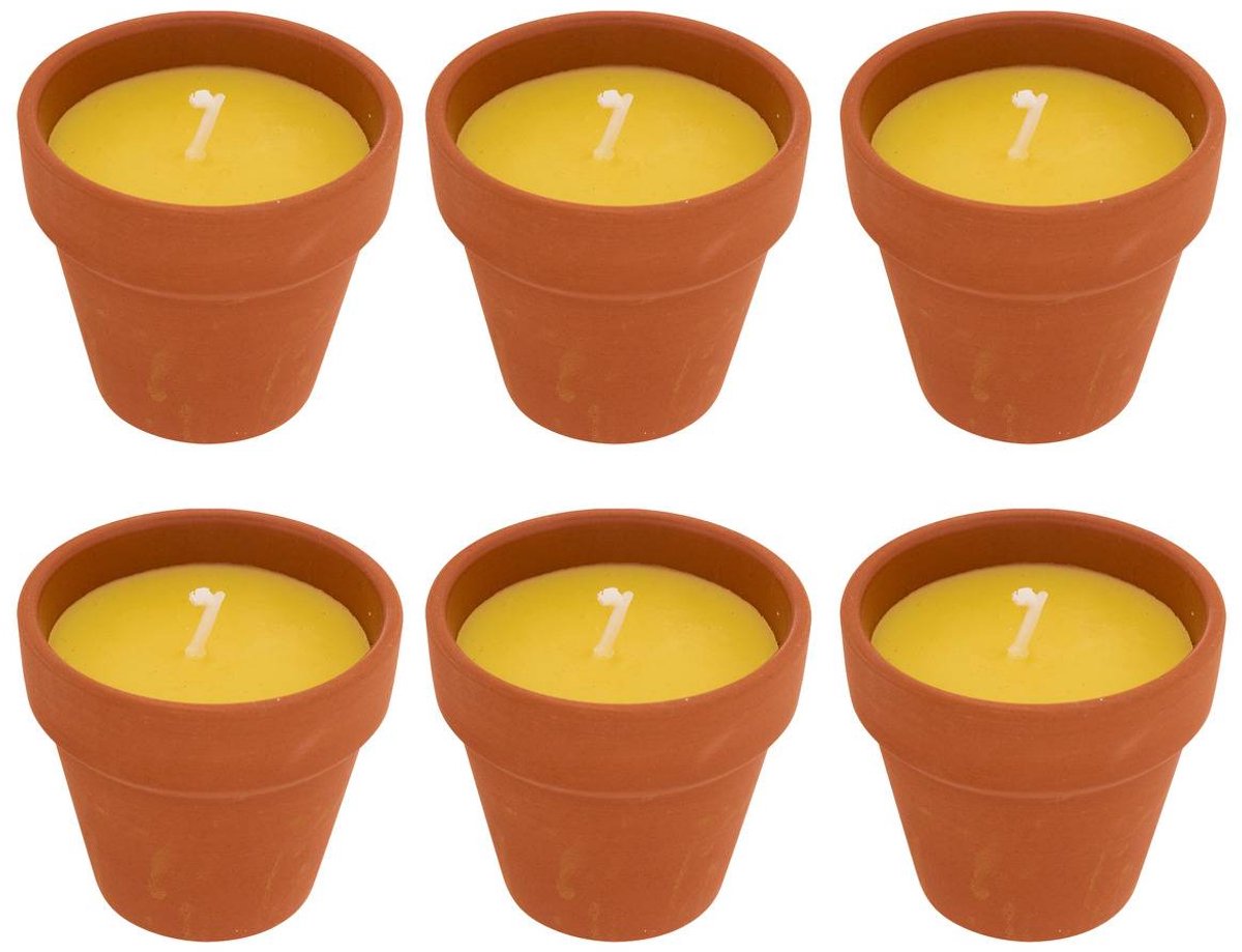 Set van 6 geurkaarsen van 39 g met citroengrasgeur, in terracotta potje TERRY