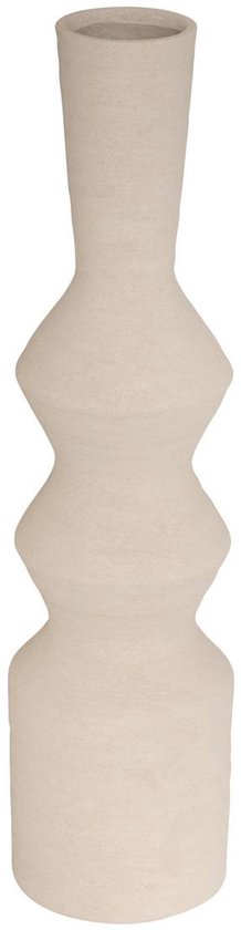 Grand vase EZIA beige en céramique avec une silhouette élancée et deux formes circulaires superposées.