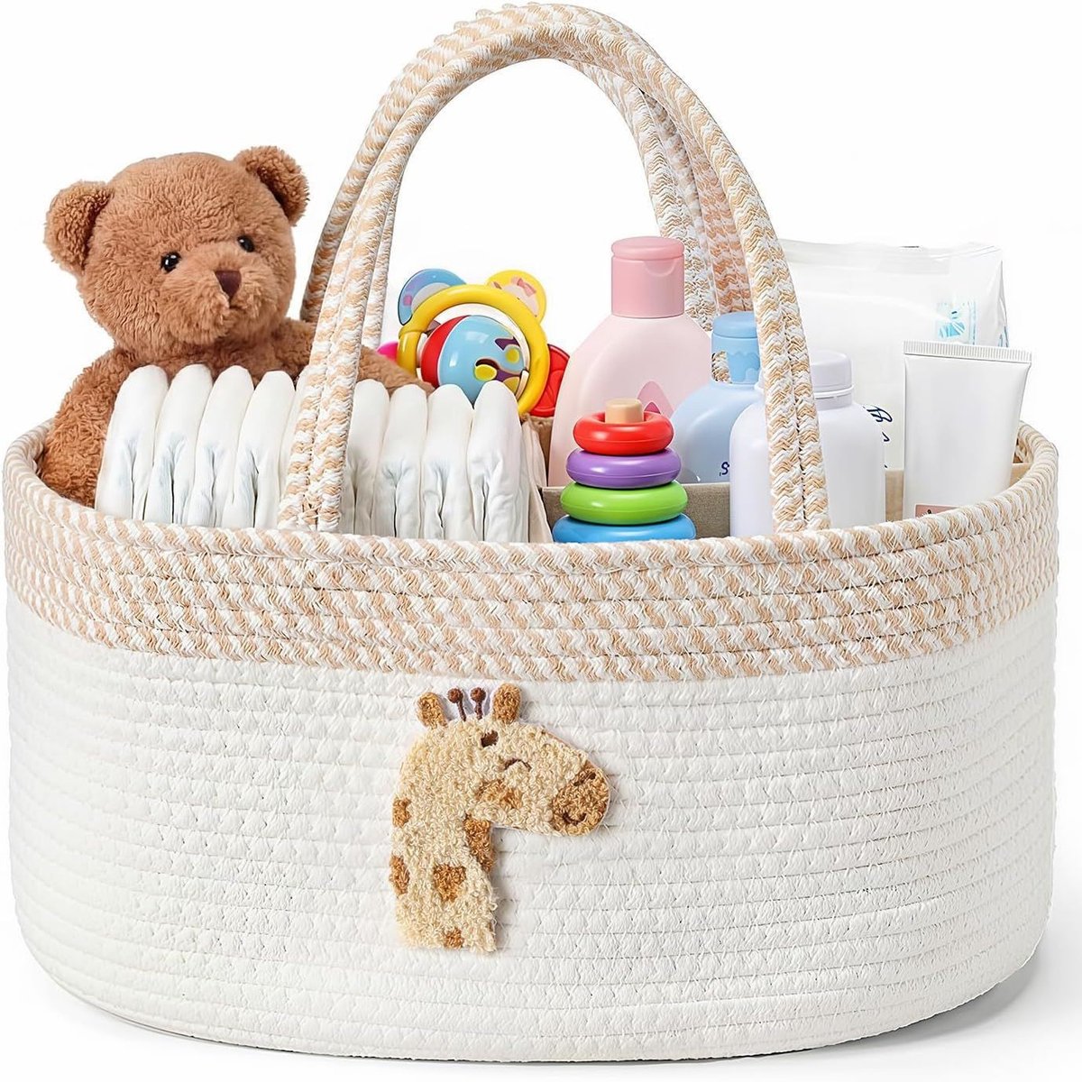Baby luier organizer mand - Giraffe-thema - Luier organizer met 3 vakken - Geschikt voor luiers, doekjes, crèmes, flesjes en boerdoekjes
