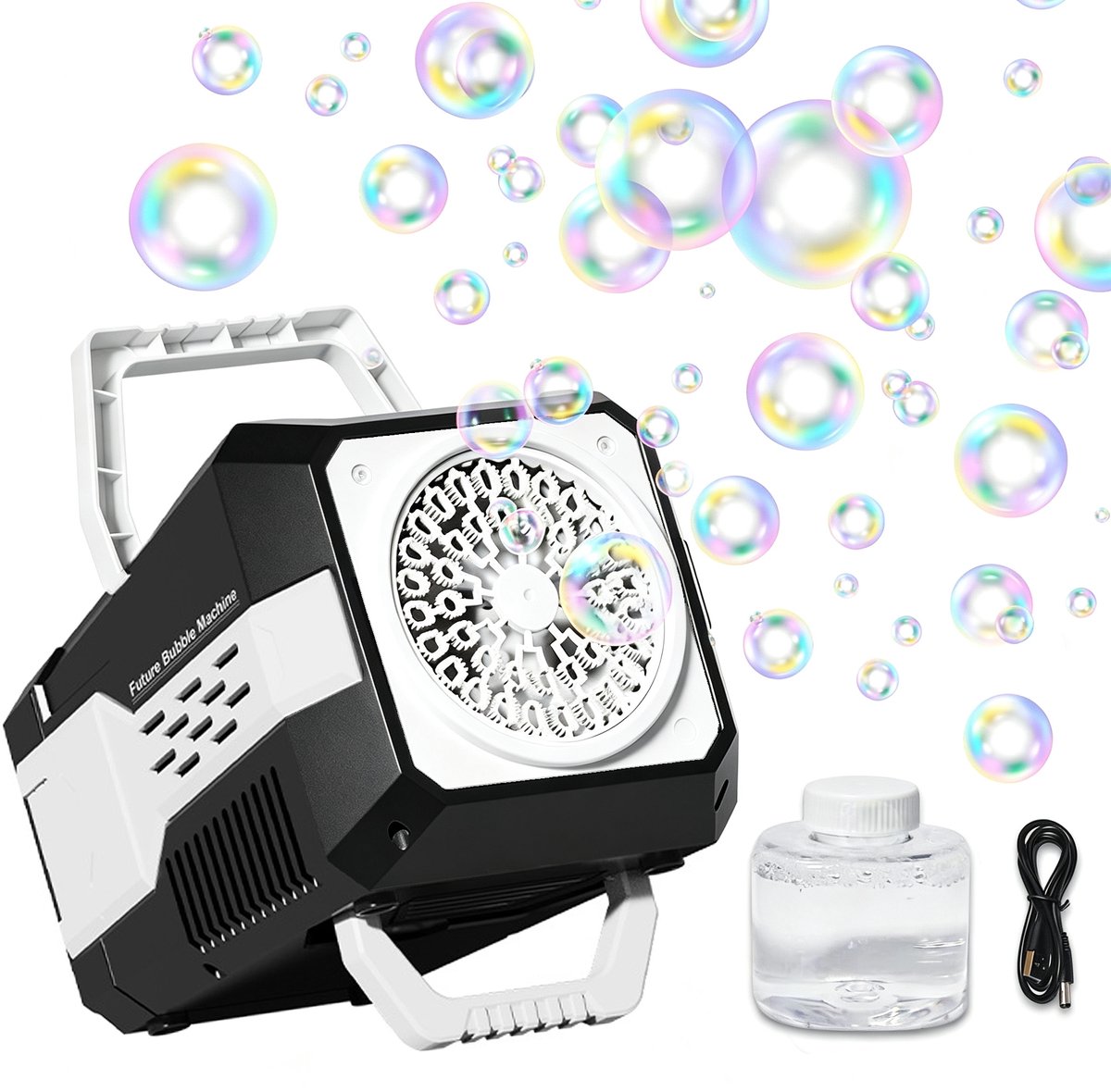 Elektrische Bellenblaasmachine met LED - 40 Gaten Bellenblazer - 10.000+ Bellen per Minuut - USB & Batterij Voeding - Zwart