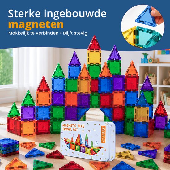 GOUDHARD® Magna Tiles Travel Set - Magnetic Tiles Travel – Magnetisch Speelgoed – 160 Stuks – Educatief Speelgoed – Inclusief handleiding – Magnetische Tegels – Bouwstenen - Magnetische - Inclusief 4 Opbergdoosjes - Mini Magnetic Tiles