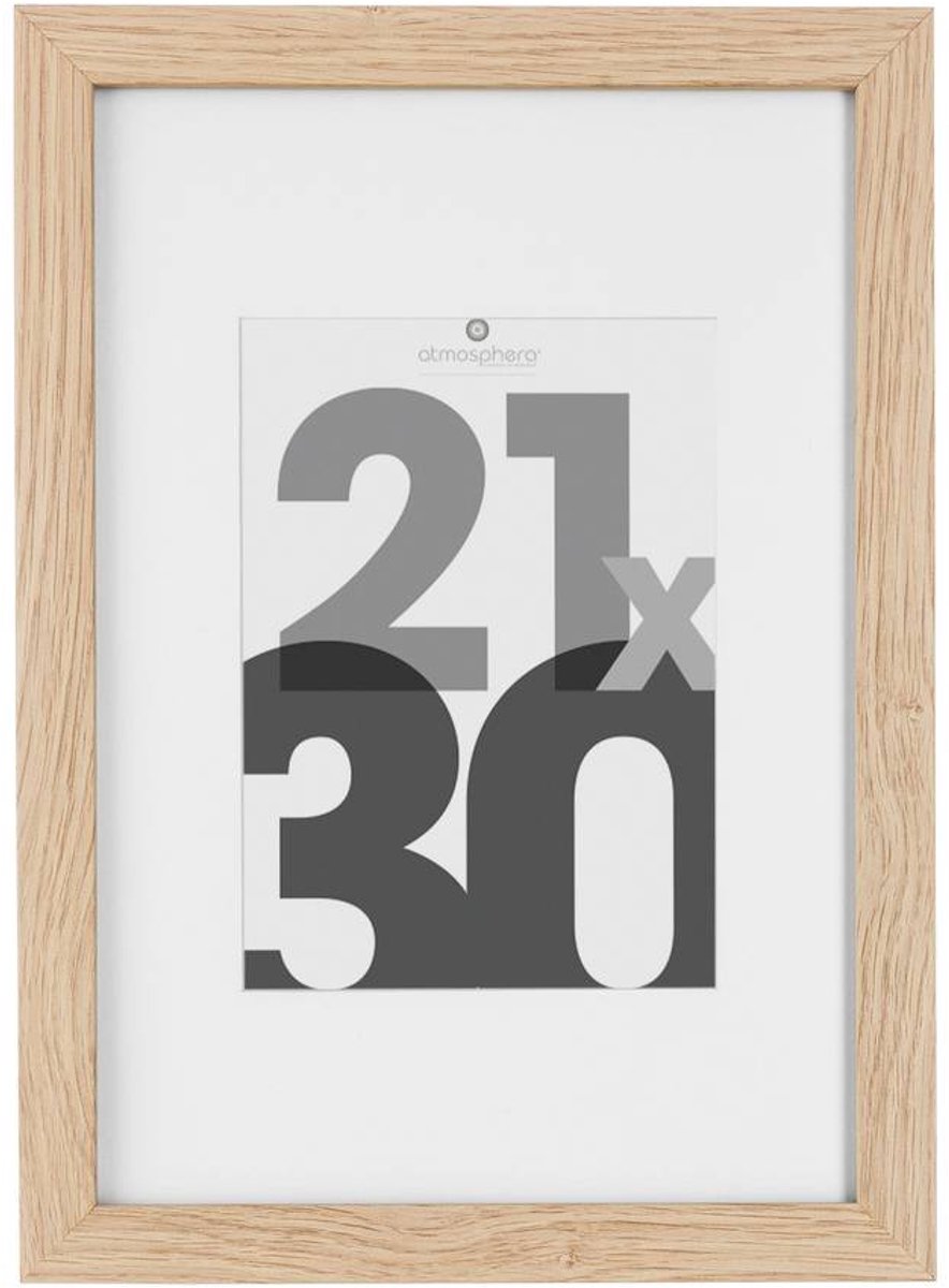 Atmosphera Créateur d'intérieur® Fotolijst Houtkleurig Glas - 21 X 30 CM - Posterlijst A4 - Wissellijst met passe partout van 12x17 cm Beige