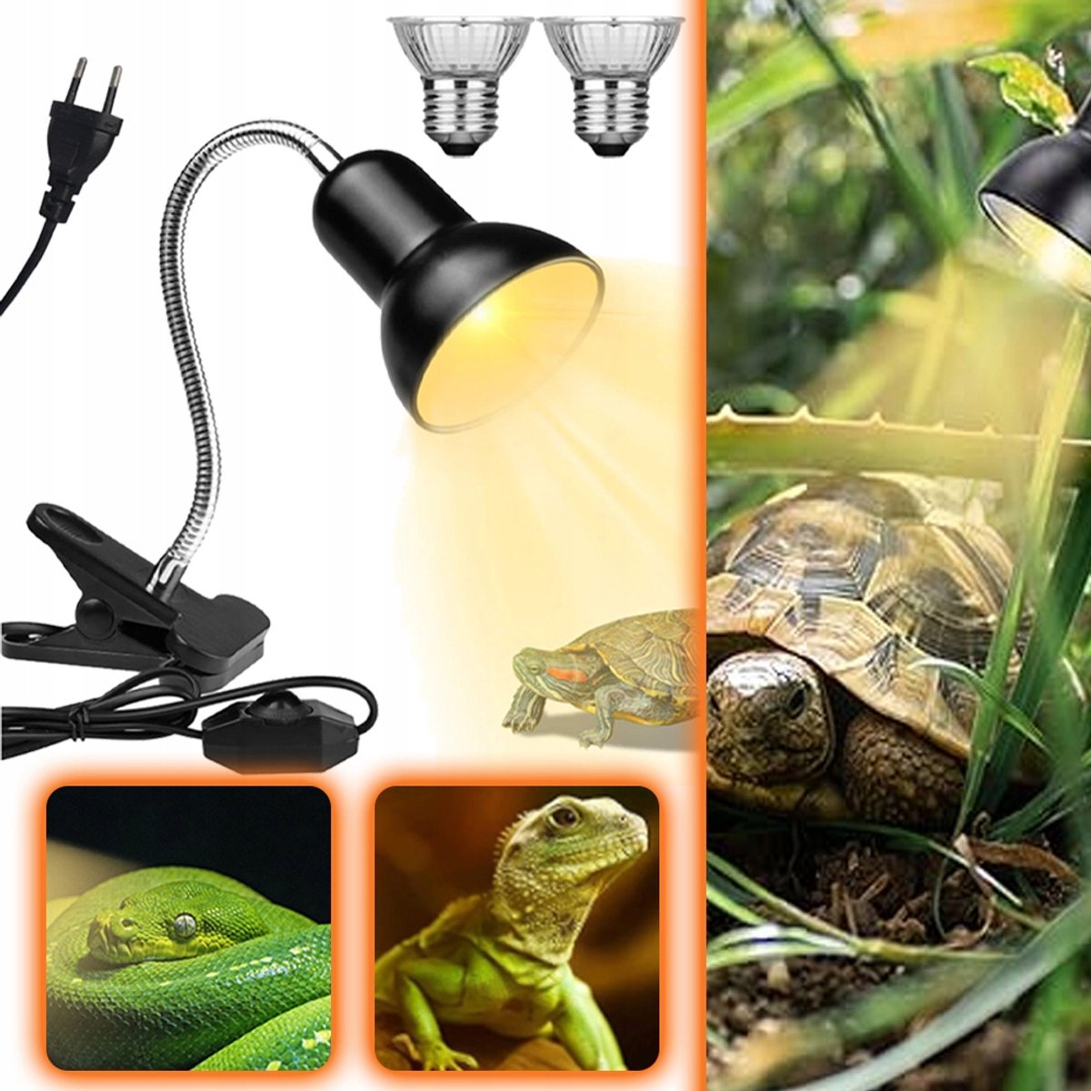 Verwarmingslamp Voor Schildpadden in Aquariums - Geschikt Voor Reptielen - Met 2 Lampen Van 25 W - 360 Graden Draaibaar Dimbaar Gesimuleerd Zonlicht E27 Fitting - Voor Schildpadden, Hagedissen En Slangen