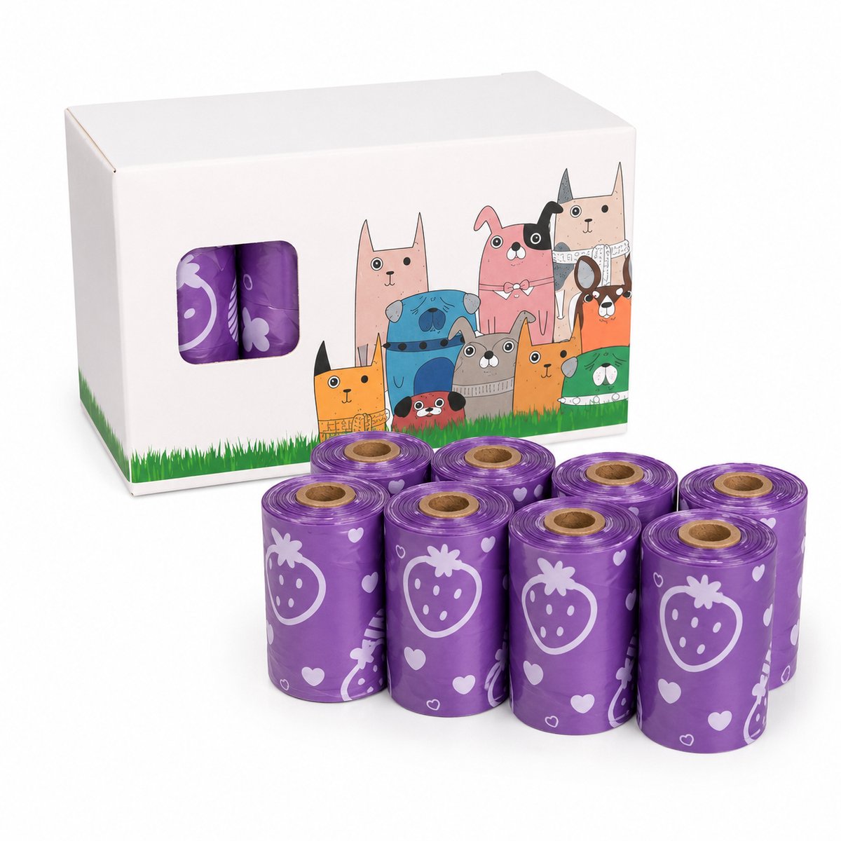 Gloovon® Hondenpoepzakjes - Biologisch Afbreekbaar & Lekvrij - Met Papieren Rolkern - Paars met Print - 120 Stuks