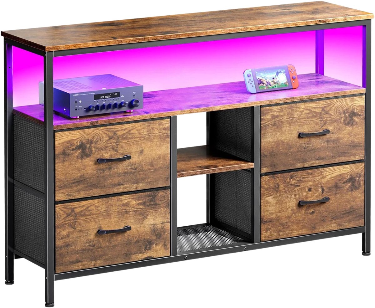 Happiq Ladekast - met 4 Lades en Open Vak, Inclusief LED - 240403PH0402, Ca. Afmetingen Niet Vermeld - Verlichting, Modern Hout