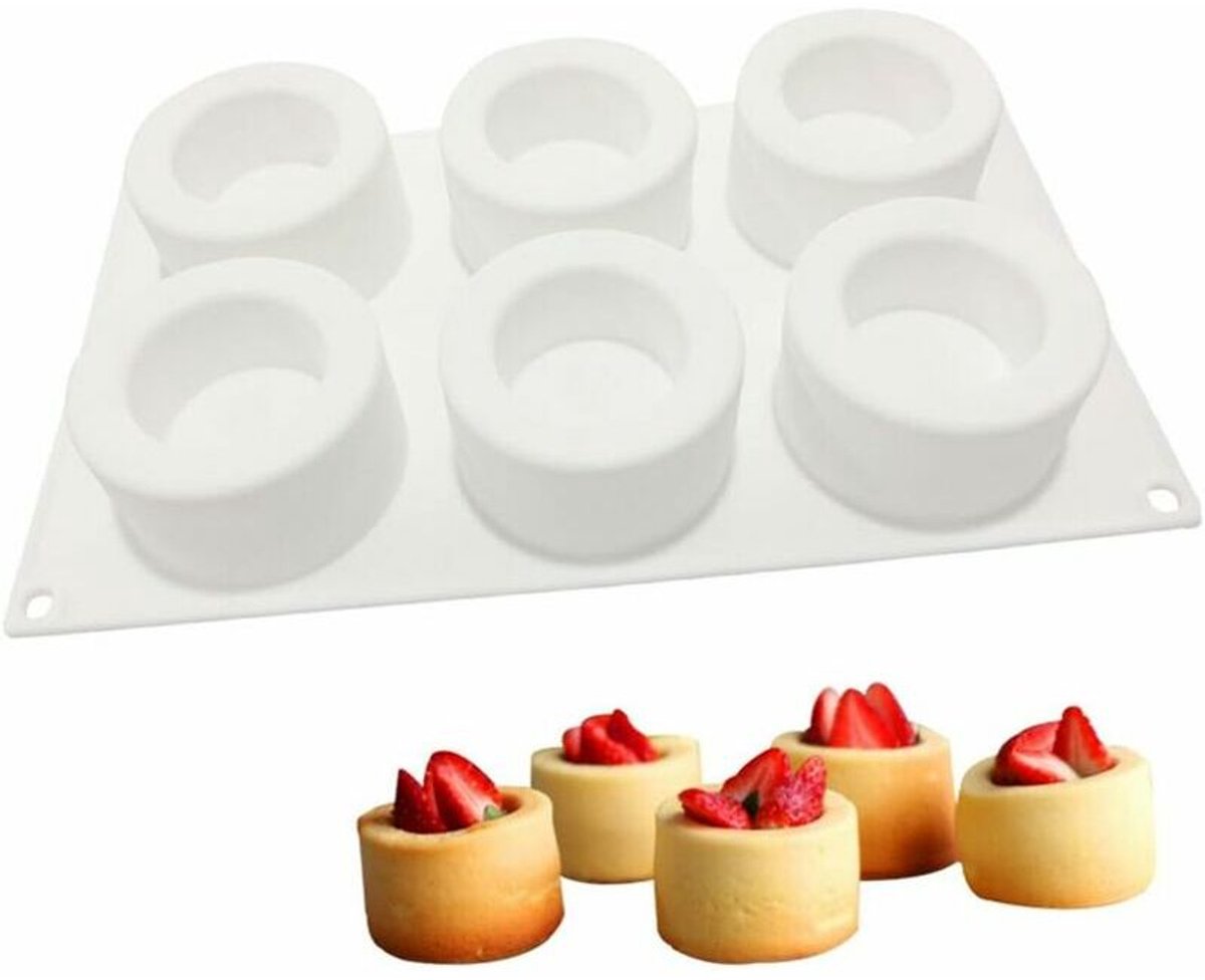 Siliconen cakevorm-Een set van 6 holle cakevormen, doe-het-zelf cakevormen, 3D siliconen pudding- en chocolademoussevormen.