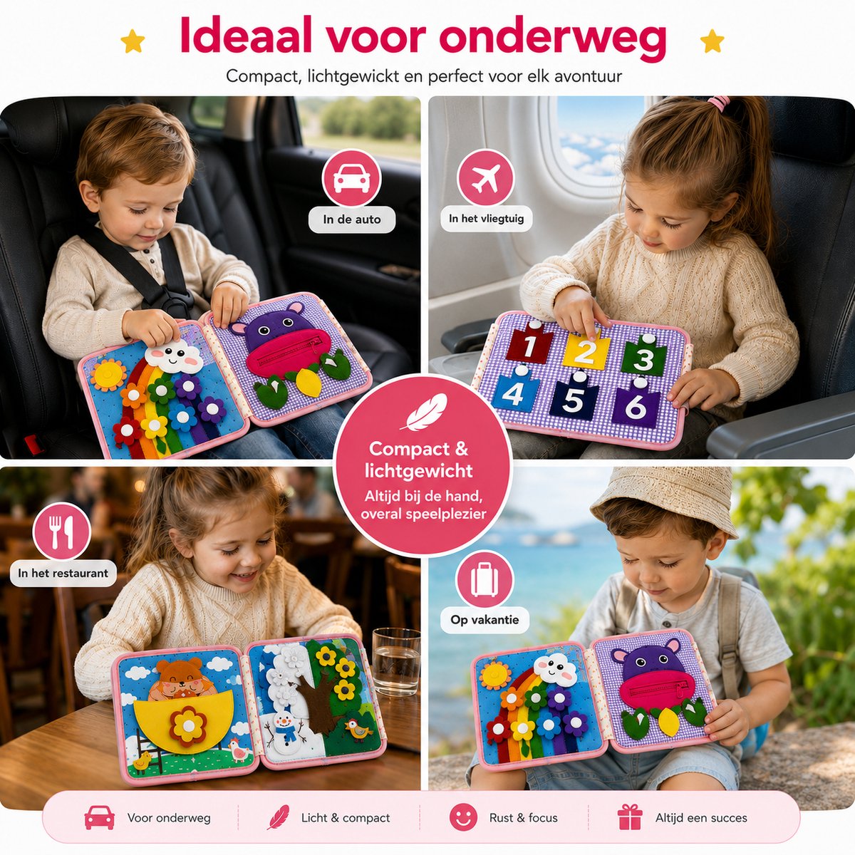 Joyage Busy Board Boek - Montessori activeitenboek voor onderweg in de auto - Busy book - Sensorisch speelgoed 3 jaar montessori speelgoed - Meisjes speelgoed jongens speelgoed peuter speelgoed 2 jaar - Kinderspeelgoed 1 jaar 3 jaar Activiteitenbord — afbeelding 4
