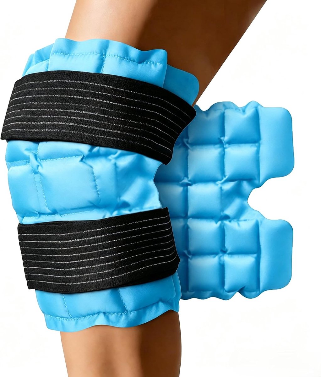 Ijspakken voor sportblessures, ijspak voor de knie met bandjes, herbruikbaar ijspak voor pijnverlichting in de knie, warm en koud gelkompres voor zwelling, artritis en na een operatie, lichtblauw, 1 stuk