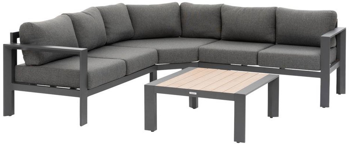 Hoektuinset voor 5 personen van aluminium met houtlook ÉVASION