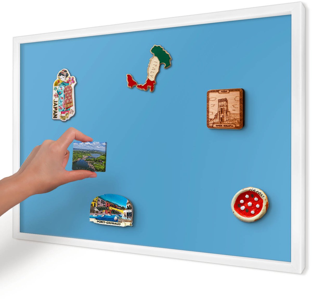 Artprintcave Blauw Magneetbord mit Witte Lijst - 60x40 cm - Blauw Water Memobord Keuken - Minimalist Notitiebord - Achtergronden En Patronen