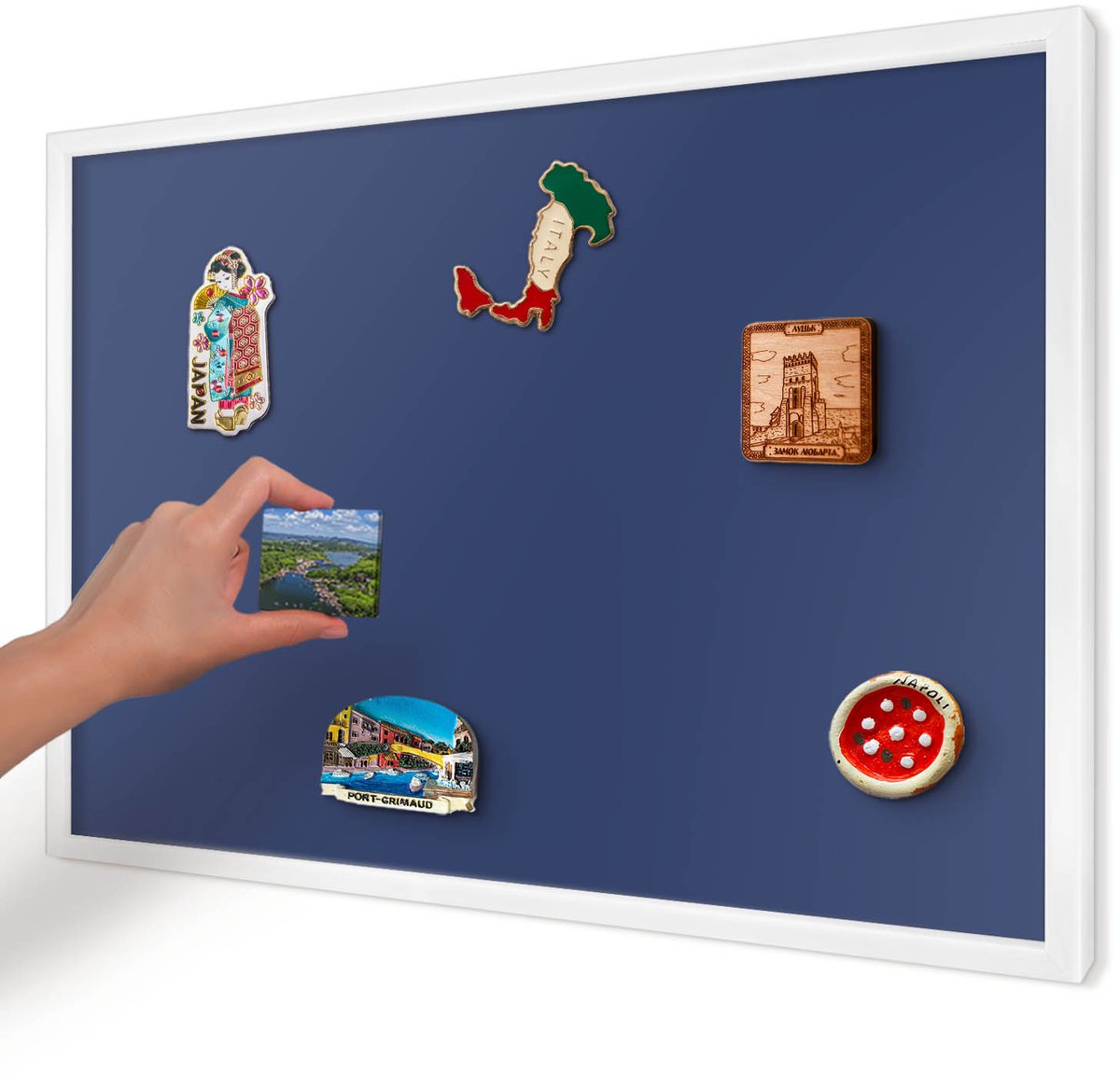 Artprintcave Marine Magneetbord mit Witte Lijst - 60x40 cm - Levendig Marineblauw Memobord Keuken - Minimalist Wandbord Magnetisch - Achtergronden En Patronen