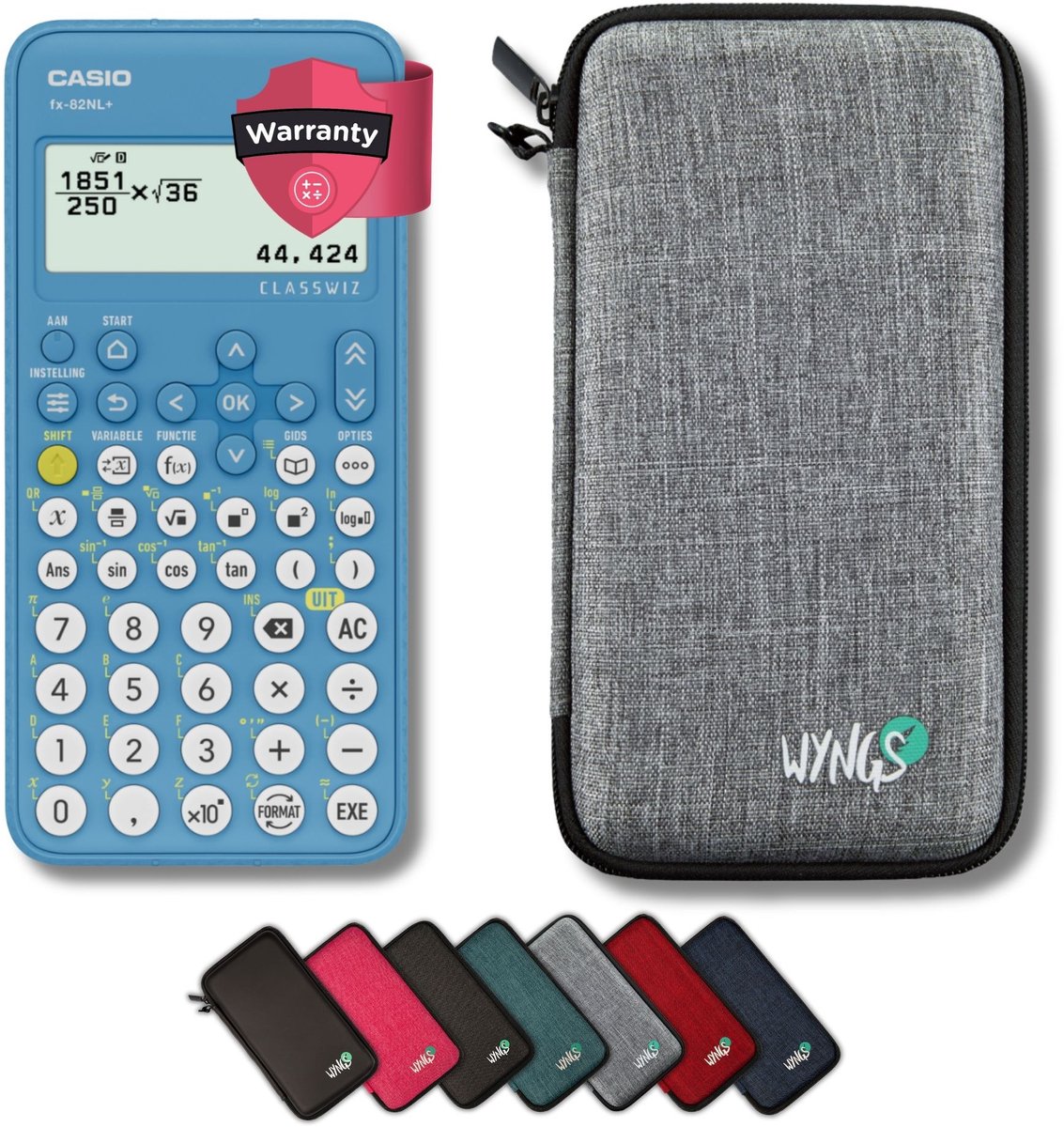 Casio fx-82NL+ incl. WYNGS Beschermhoes Lichtgrijs - Wetenschappelijke Rekenmachine - Basis Pakket