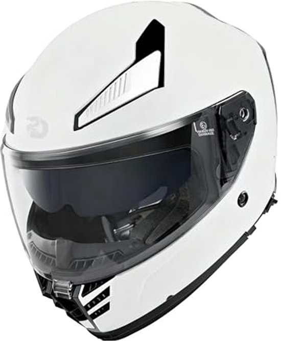 Witte integraalhelm met donker vizier en zwarte accenten