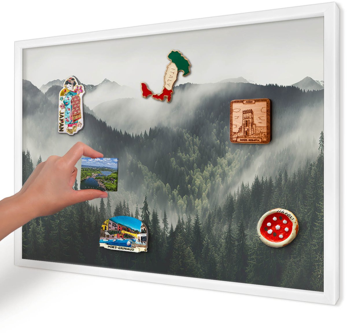 Artprintcave Groente Magneetbord mit Witte Lijst - 60x40 cm - Groene Bergen Magnetisch Bord Voor Magneten - Fotografisch Memobord Keuken - Landschappen