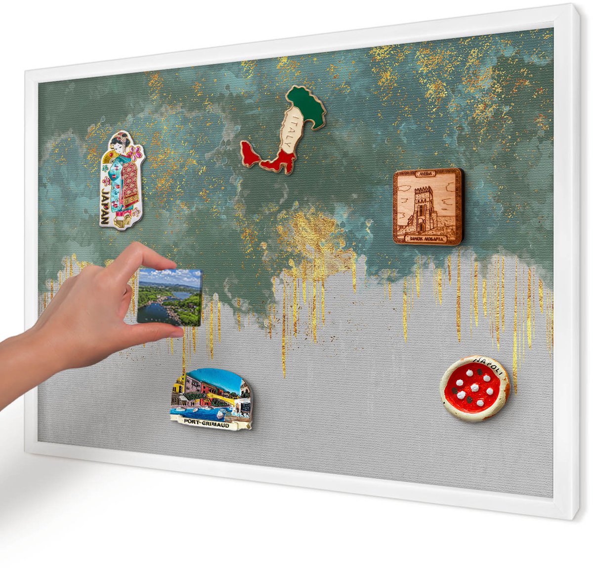 Artprintcave Turkoois Magneetbord mit Witte Lijst - 60x40 cm - Turquoise Abstractie Bord Voor Magneten - Abstract Magneetbord Voor Foto's - Abstractie