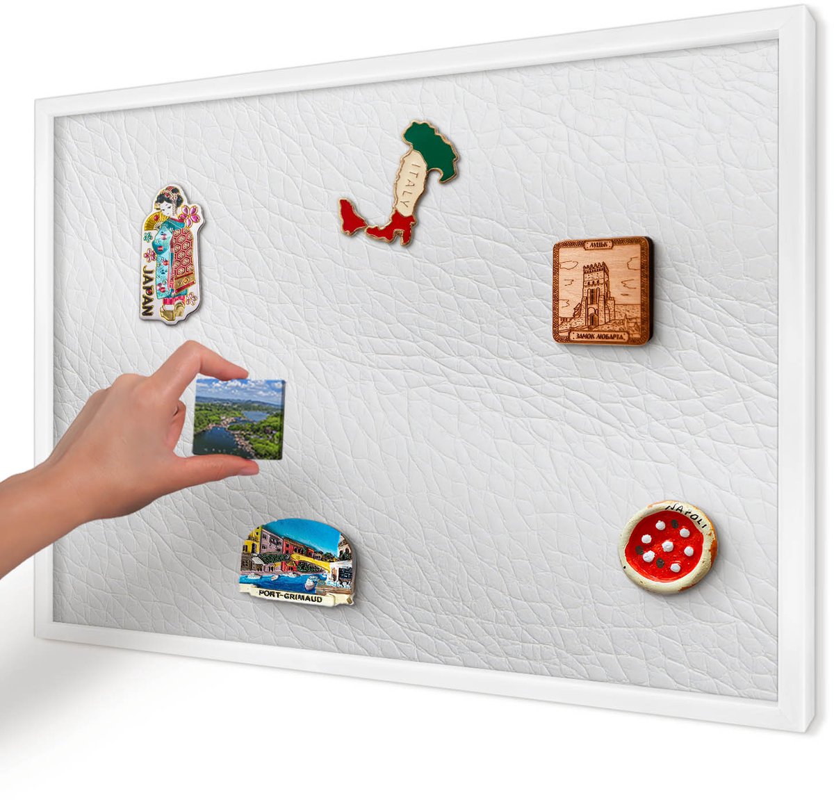 Artprintcave Wit Magneetbord mit Witte Lijst - 60x40 cm - Elegante Textuur Magneetbord Voor Foto's - Minimalist Wandbord Magnetisch - Texturen