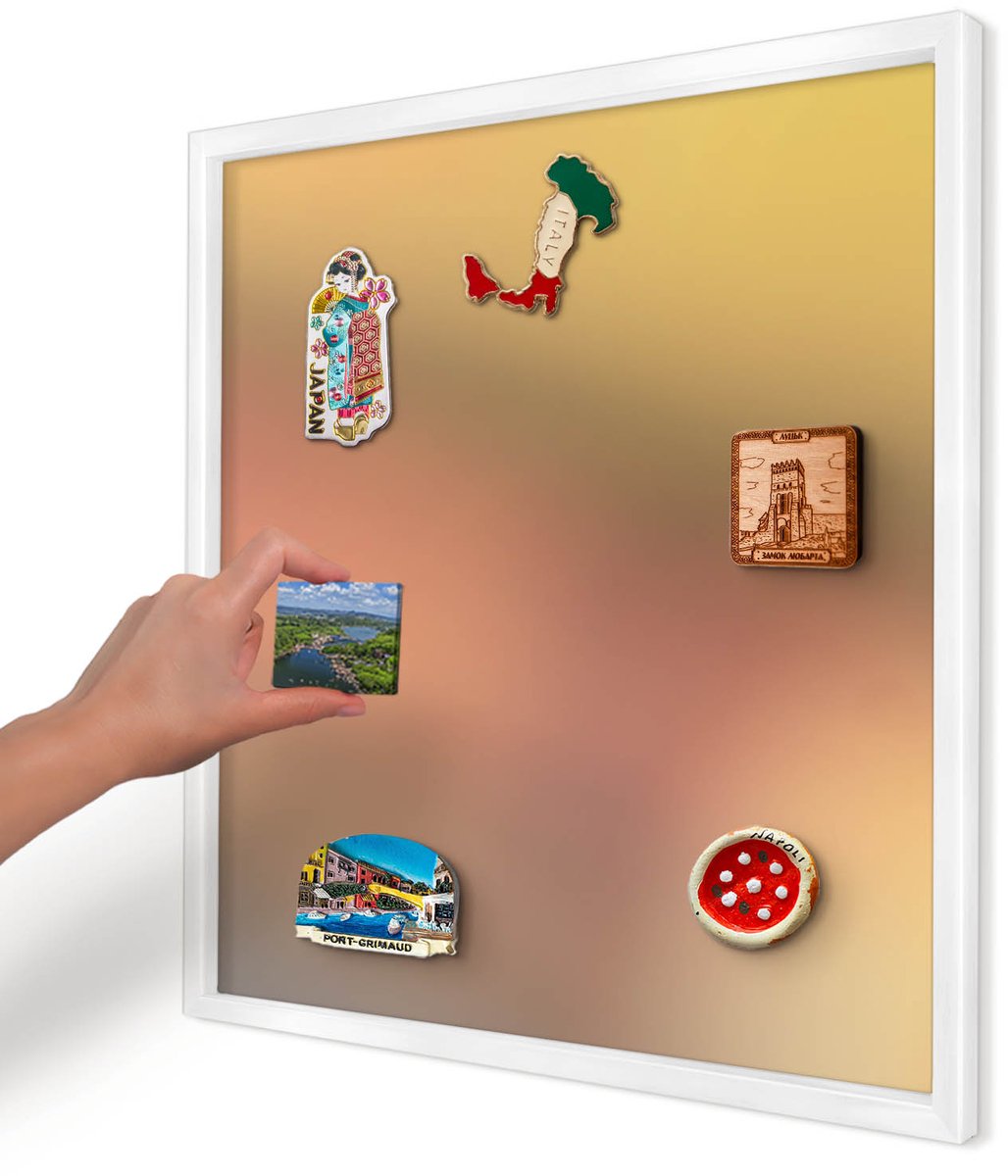 Artprintcave Geel Magneetbord mit Witte Lijst - 50x50 cm - Kleurrijke Gloed Memobord Keuken - Abstract Magnetische Organizer - Abstractie