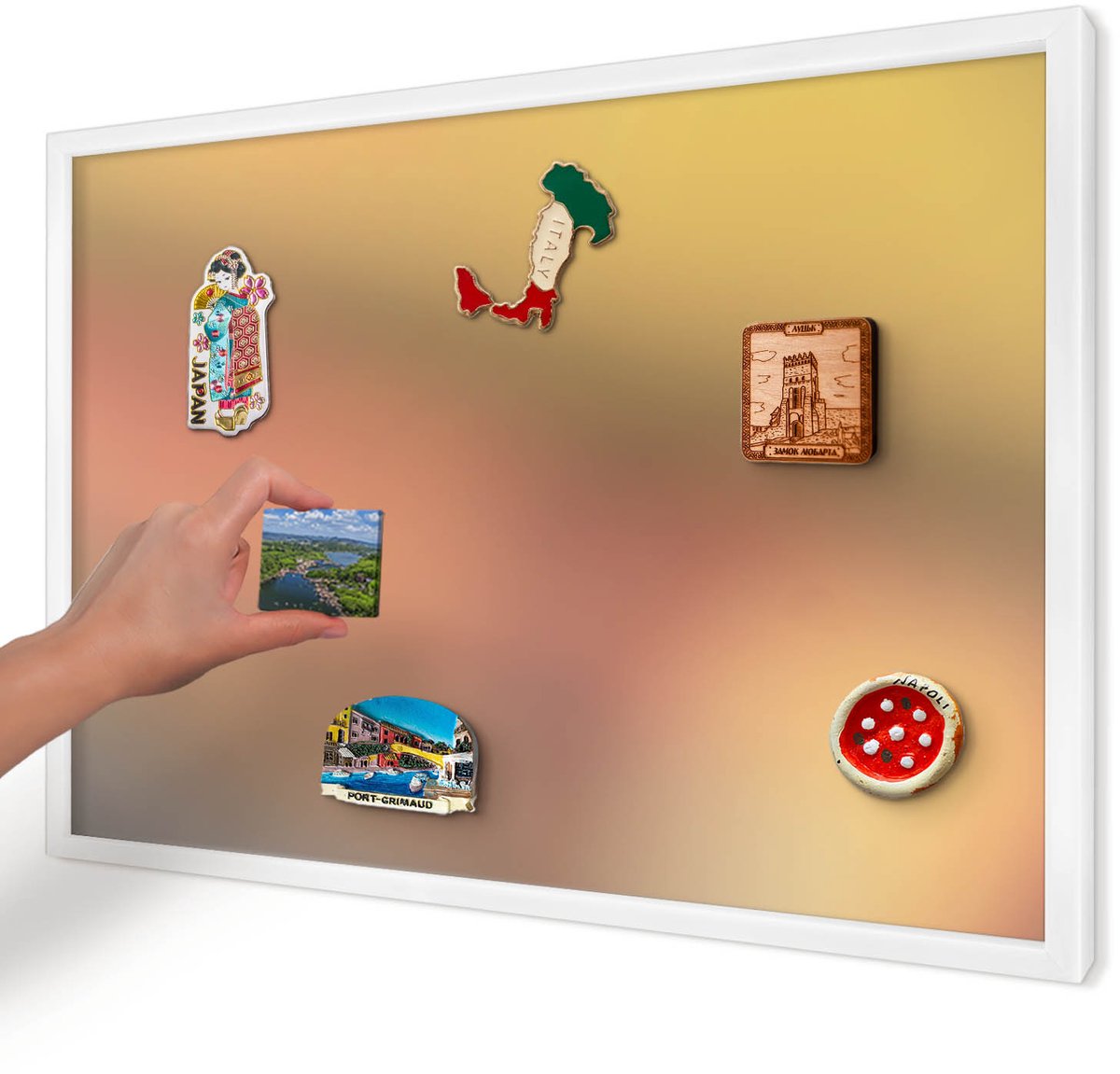 Artprintcave Geel Magneetbord mit Witte Lijst - 60x40 cm - Kleurrijke Gloed Magneet Bord mit Frame - Abstract Notitiebord - Abstractie