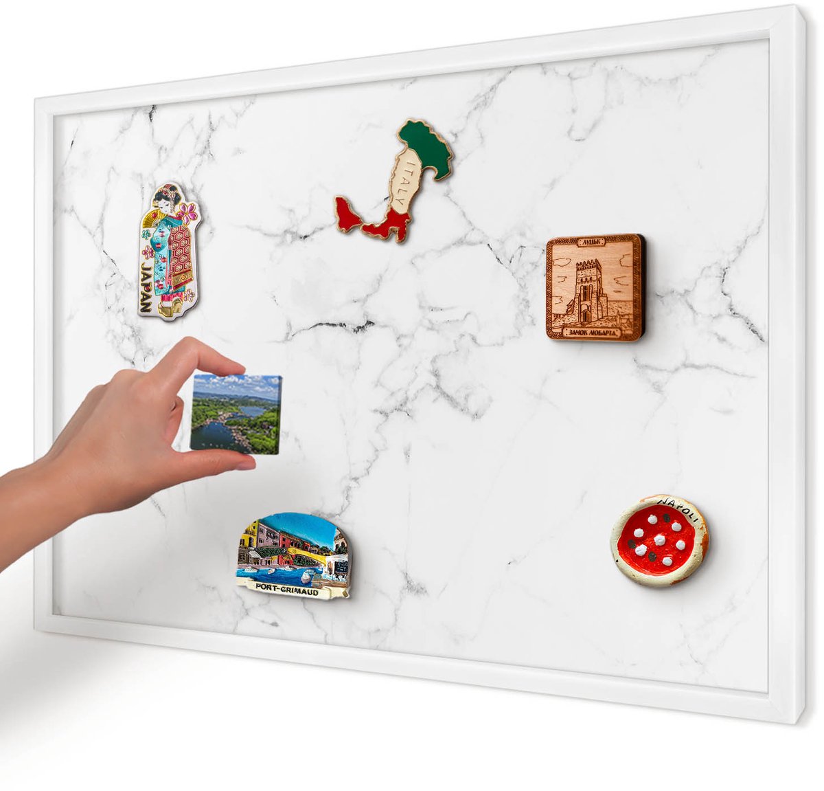 Artprintcave Wit Magneetbord mit Witte Lijst - 60x40 cm - Marmerpatroon Magnetisch Bord - Minimalist Notitiebord - Texturen