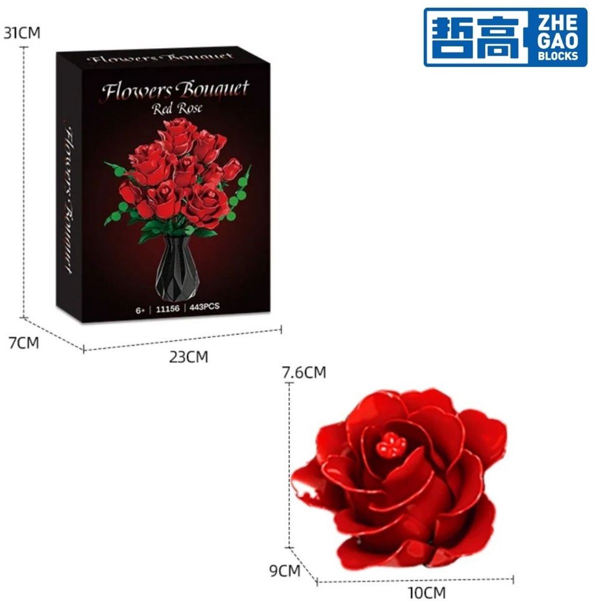 Zhe Gao 11156 Rode Rozen bloemen bouwset | Botanical Flowers Collection modelbouw | Classic Creator STEM speelgoed bouwpakket voor volwassenen en kinderen | Educatief decoratie Kunstbloemen boeket niet geschikt voor Lego | bouwdoos met 443 bouwstenen — afbeelding 7