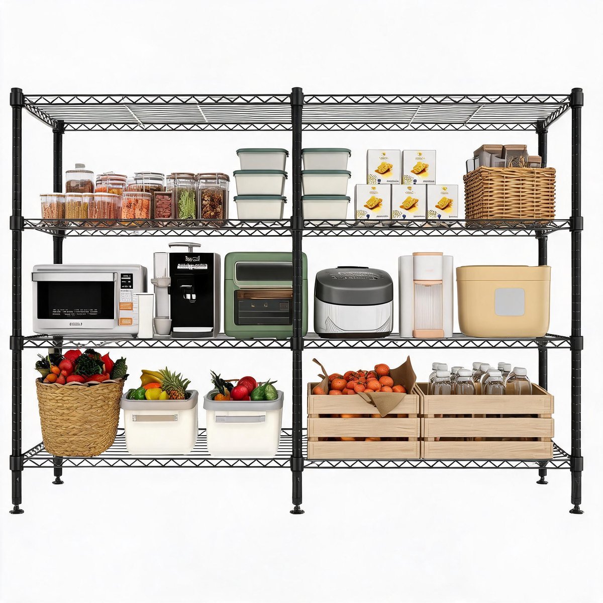Breed 4-Laags Opbergrek - Verstelbaar Koolstofstaal Rek - 480KG Draagvermogen - 180 × 40 × 151 cm - Voor Huis en Bedrijf